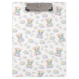 Cute Rainbow Bear and Pastel Clouds Pattern Clipboard