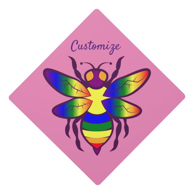 Cute Rainbow Bee Thunder_Cove Graduation Cap Topper (Front)