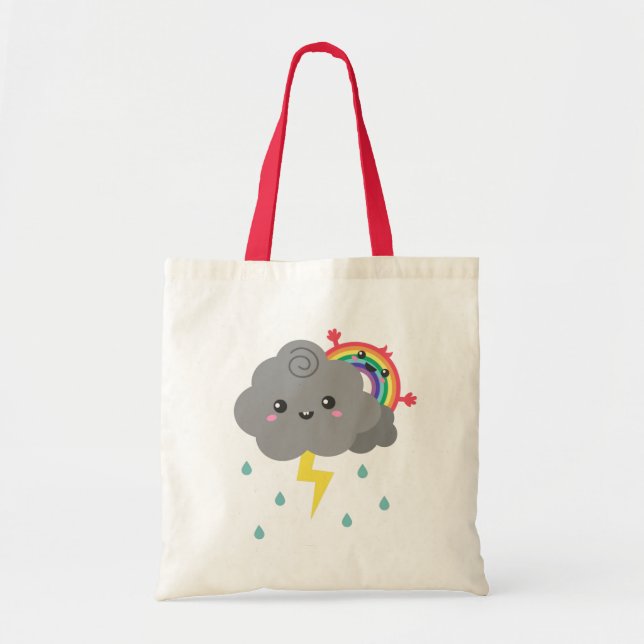 Cute Rainbow Behind Every Dark Cloud, Cheerful Tote Bag (Front)