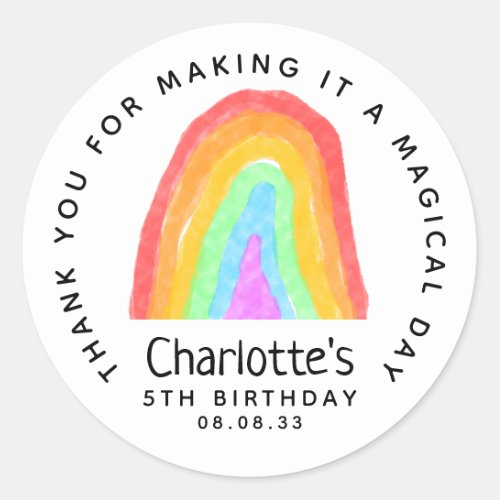 Cute Rainbow Birthday Party Thank You Classic Round Sticker