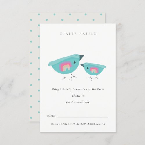 Cute Rainbow Blue Birdy Diaper Raffle Baby Shower Enclosure Card