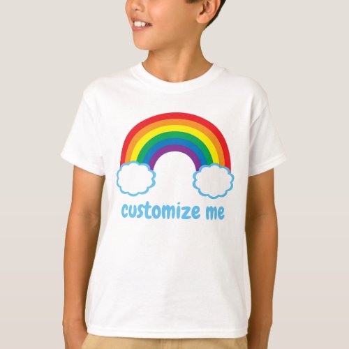 Cute Rainbow Blue Clouds Monogram Cool Kids T_Shirt