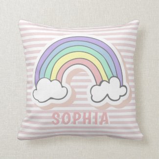 Cute Rainbow - Blush Striped Kids or Nursery Throw Pillow