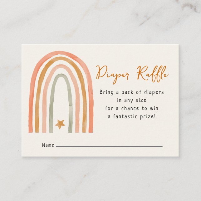 Cute Rainbow Boho Baby Shower Diaper Raffle Enclosure Card (Front)