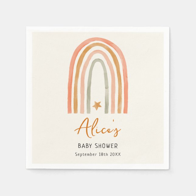 Cute Rainbow Boho Baby Shower Napkins (Front)