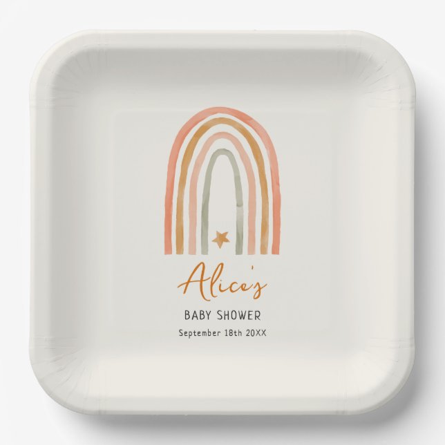 Cute Rainbow Boho Baby Shower Paper Plates (Front)