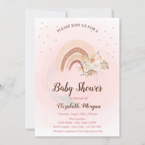 Cute Rainbow Boho Flowers Baby Shower Invitation