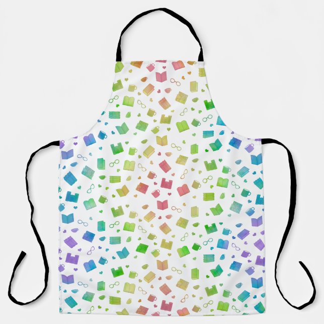 Cute Rainbow Book and Reading Pattern Apron (Front)