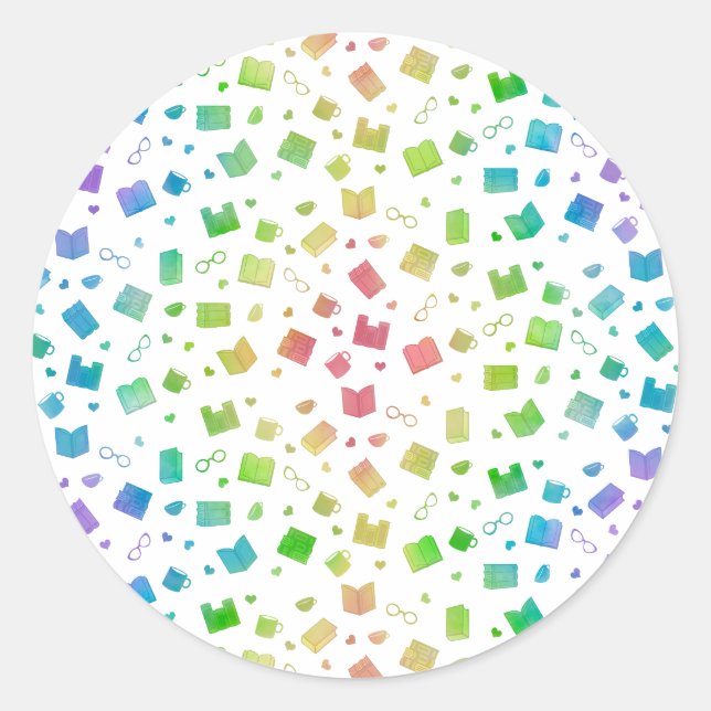 Cute Rainbow Book and Reading Pattern Classic Round Sticker (Front)