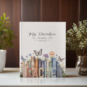 Cute Rainbow Bookshelf & Books Teacher Monogram 3 Ring Binder