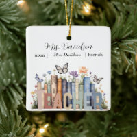 Cute Rainbow Bookshelf & Books Teacher Monogram