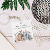 Cute Rainbow Bookshelf & Books Teacher Monogram