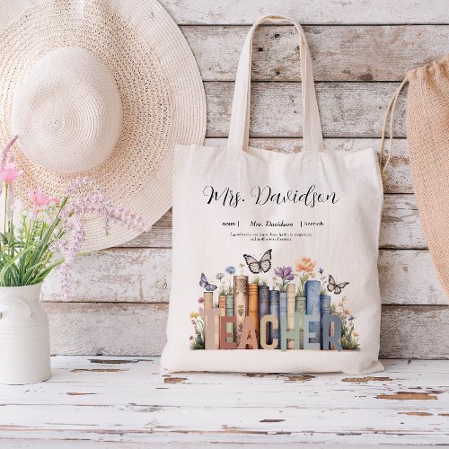 Cute Rainbow Bookshelf  Books Teacher Monogram Tote Bag