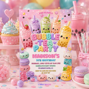 Cute Rainbow Bubble Tea Squishies Birthday Party Invitation