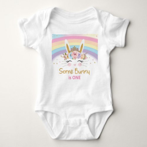 Cute Rainbow Bunny 1st Birthday Party Costume Baby Bodysuit