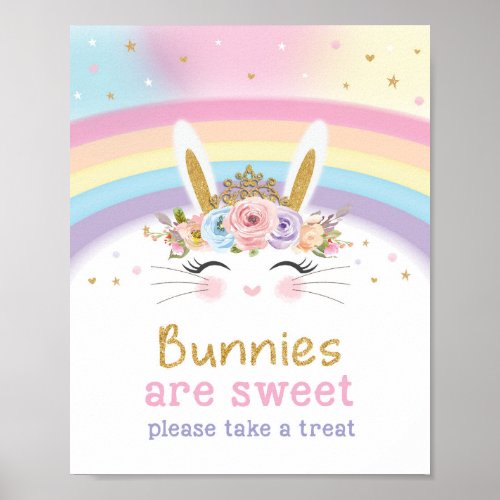 Cute Rainbow Bunny 1st Birthday Sweet Treat Sign
