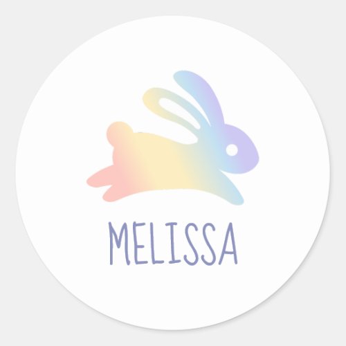 Cute Rainbow Bunny Rabbit Custom Name Classic Round Sticker