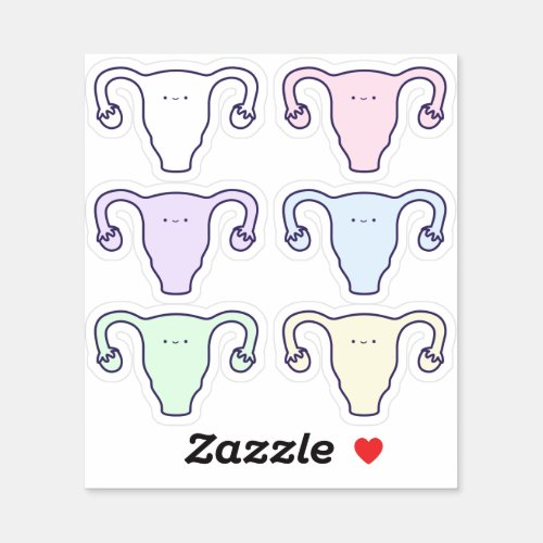 Cute Rainbow Cartoon Ovaries First Period Set Sticker