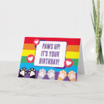 Cute Rainbow Cat Paws Up Happy Birthday Card