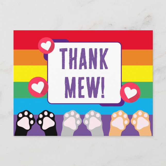 Cute Rainbow Cat Paws Up Thank You Postcard (Front)