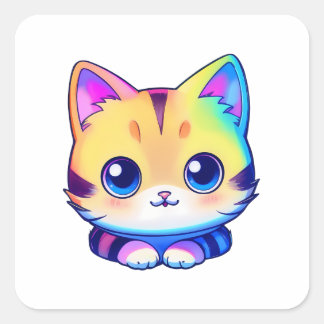 Cute Rainbow Cat Square Sticker