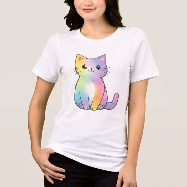 Cute Rainbow Cat Tri-Blend Shirt (Front)