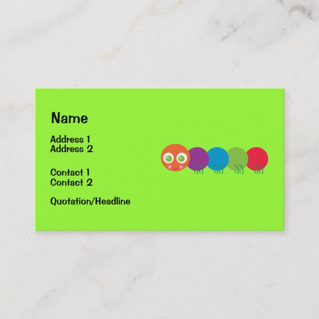 Cute Rainbow Caterpillar Business Cards (Front)