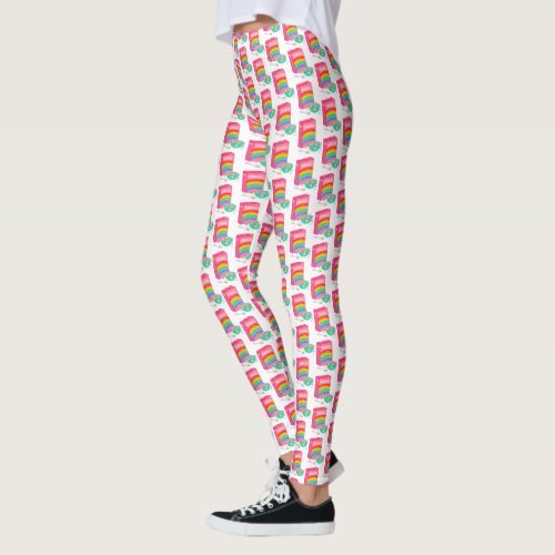 Cute Rainbow Cereal Box and Bowl Pattern Leggings