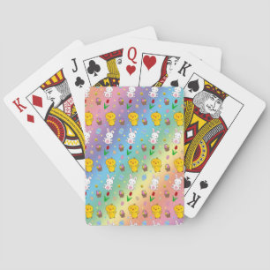 Cute rainbow chick bunny egg basket easter pattern poker cards