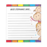 Cute Rainbow Children Waving Lined Teacher Name  Notepad