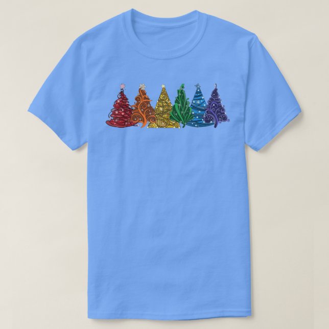 Cute Rainbow Christmas Trees Pajama Xmas Vibes Dec T-Shirt (Design Front)
