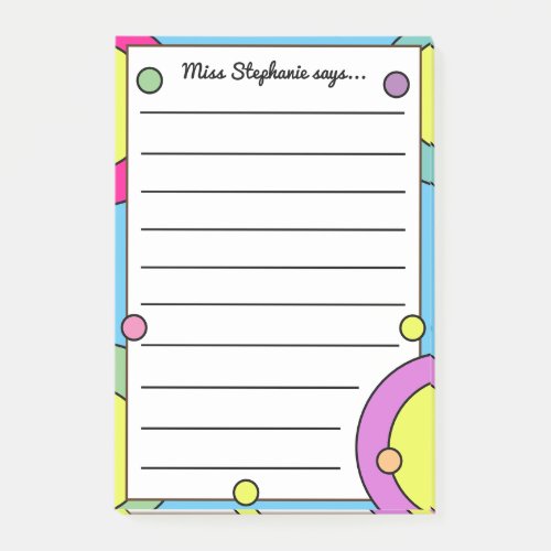 Cute Rainbow Circle Dots Lined Teacher Name  Post_it Notes