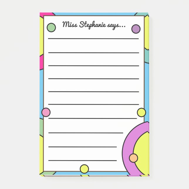Cute Rainbow Circle Dots Lined Teacher Name  Post-it Notes (Front)
