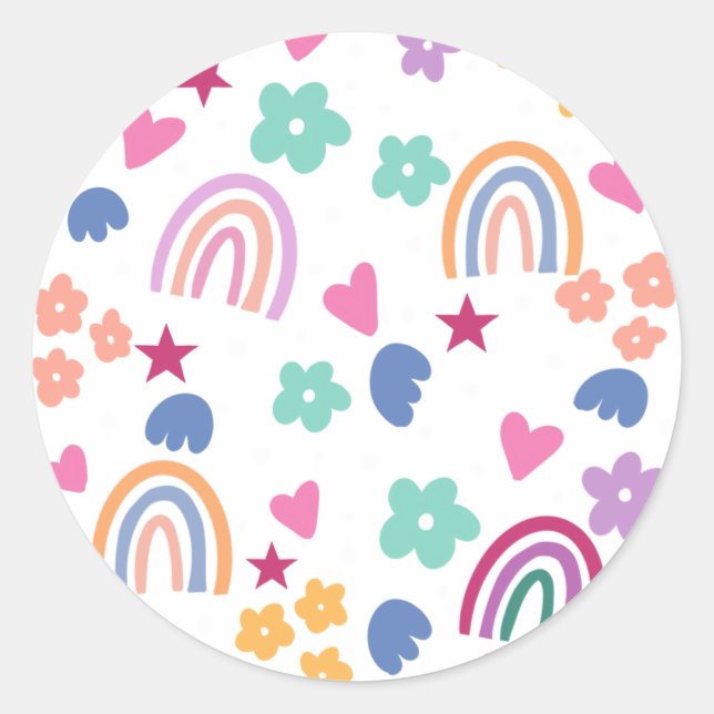 Cute Rainbow Classic Round Sticker (Front)