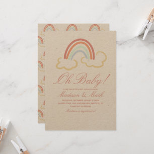 Cute Rainbow Cloud Doodle Baby Shower Rustic Invitation