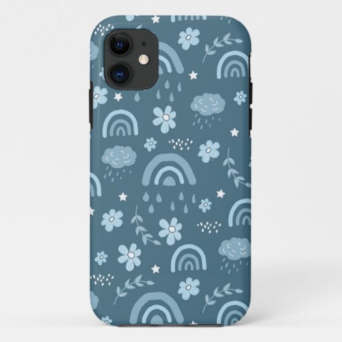 Cute rainbow cloud flower pattern iPhone 11 case