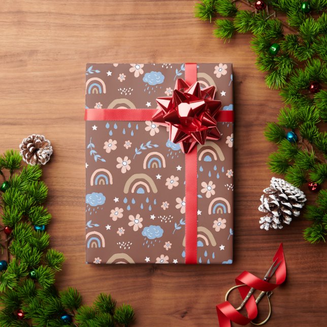 Cute rainbow cloud flower pattern wrapping paper (Holiday Gift)