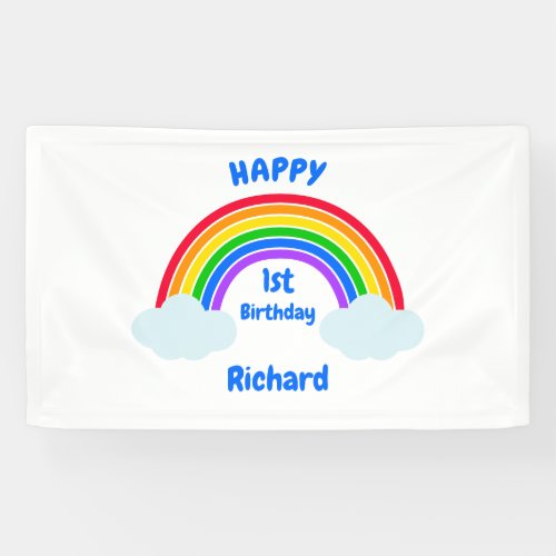 Cute Rainbow Clouds 1st Birthday Banner