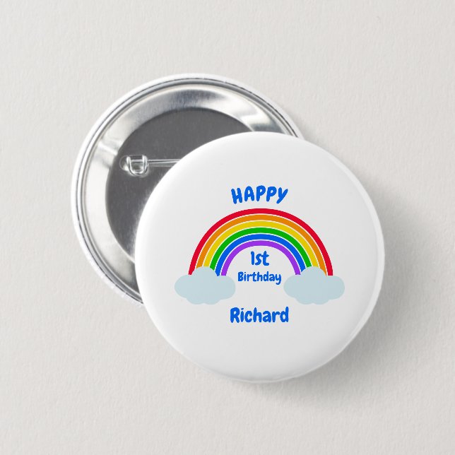 Cute Rainbow Clouds 1st Birthday Button (Front & Back)