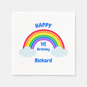 Cute Rainbow Clouds 1st Birthday Napkins