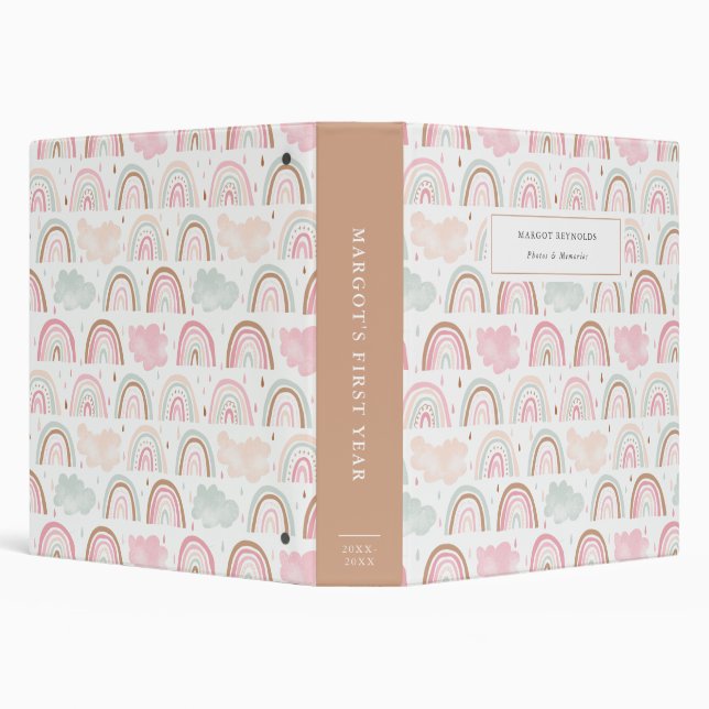 Cute Rainbow & Clouds Baby Photo Album 3 Ring Binder (Background)