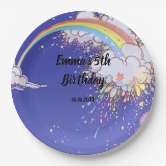 Cute Rainbow Clouds Birthday: Customize Your Party Paper Plates