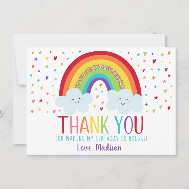 Cute Rainbow Clouds Birthday Thank You Card (Front)