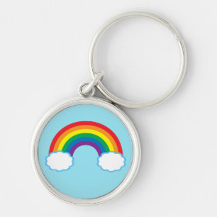 Cute Rainbow Clouds Blue Keychain