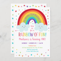 Cute Rainbow Clouds First Birthday Invitation