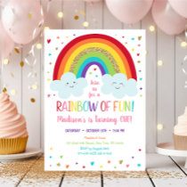 Cute Rainbow Clouds First Birthday Invitation