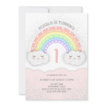 Cute Rainbow & Clouds Girl Birthday Invitation