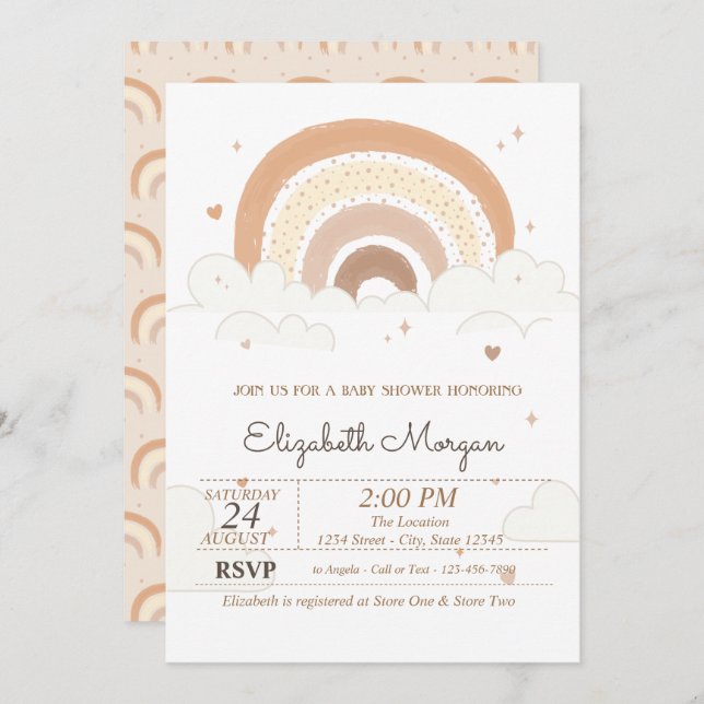 Cute Rainbow Clouds Hearts Baby Shower  Invitation (Front/Back)