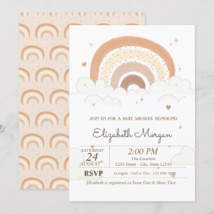 Cute Rainbow Clouds Hearts Baby Shower Invitation