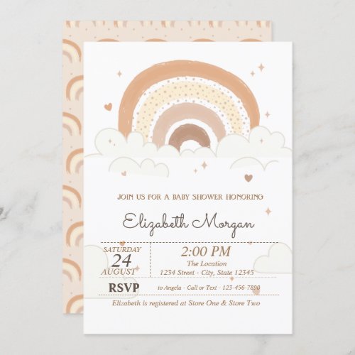 Cute Rainbow Clouds Hearts Baby Shower  Invitation
